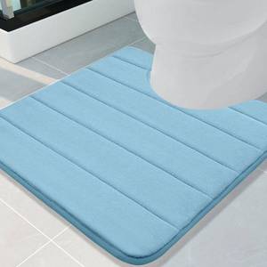 lot 7723 image: Buganda Memory Foam U-Shaped Contour Toilet Rugs, Non Slip Absorbent, Thick Soft Washable Bathroom Mat, Floor Carpet Bath Rugs Mat for Toilet Base (24 x 24, Blue)