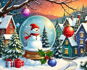 lot 7726 image: Springbok Snowman Snow Globe 1000 Piece Puzzle for Adults and Families - A Classic Winter Display of a Giant Snowglobe with a Snowman Inside