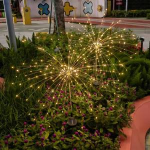 lot 8067 image: FATONESA Solar Garden Firework Lights Outdoor Waterproof, 2 Pack 150 LED 8 Lighting Modes Sparklers Solar Twinkling Starburst Lights for Yard Flowerbed Pathway Fence Decorations, Warm White