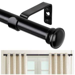 lot 8084 image: TONIAL Curtain Rod 32 to 58 Inch(2.6-4.8ft), Telescoping Splicing 34 Drapery Rods for Windows 20 to 53 Inch(1.7-4.4ft), Decorative Single Rod with Small Cap Finial, Black