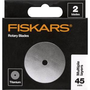 lot 8091 image: Fiskars 45mm Titanium Rotary Blades (2 Pack) - Rotary Cutter Blade Replacement - Crafts, Sewing, and Quilting Projects - Grey