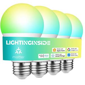 lot 8104 image: Lightinginside Matter Smart Light Bulbs Compatible with AlexaSiriApple HomeGoogle HomeSmartThings, WiFi A19 E26 RGBCW Color Changing Light Bulb 800LM 9W 60W Equivalent, 2.4G WiFi, ETL Listed, 4PCS