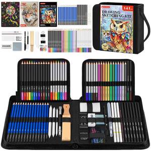 lot 8116 image: 141 PCS Art Supplies Sketching Kit Pro Max, Drawing Pencils with Sketchbook, Coloring Book, Colored Graphite Charcoal Watercolor & Metallic Pencils, Drawing Supplies Gifts for Artists Adults Kids