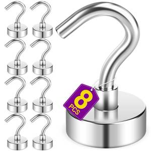 lot 8121 image: Niuknow 8 Pack Magnetic Hooks for Cruise Cabins, 30 LB Neodymium Magnets with Hooks, Heavy Duty Magnet Hooks for Hanging, Kitchen, Office, Towels, Curtains, Mug Holders (Silver)