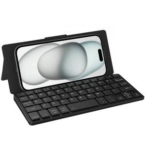 lot 8133 image: CACOE Wireless Keyboard with Stand, Mini Keyboard for Cell Phone, Ultra-Slim Portable, Foldable, Dual-Channel QWERTY with Stand Holder for Smartphone and More iOS Android Windows, Black
