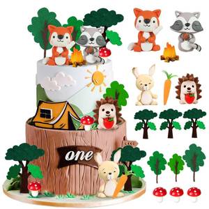 lot 8157 image: Woodland Animals Cake Topper with Fox Raccoon Hedgehog Rabbit Mushroom for Woodland Themed Birthday