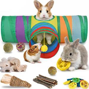 lot 8166 image: Mechpia Rabbit Toys, Bunny Tunnels and Tubes with Chew Toys for Grinding Teeth Apple Sticks Bamboo Carrot Loofah and Grass Ball for Rabbit Guinea Pig Chinchilla Ferret Rat