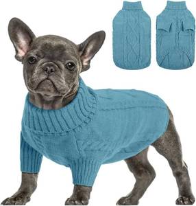 lot 8168 image: Queenmore Small Dog Pullover Sweater, Cold Weather Cable Knitwear, Classic Turtleneck Thick Warm Clothes for Chihuahua, Bulldog, Dachshund, Pug (Peacock Blue, X-Small)