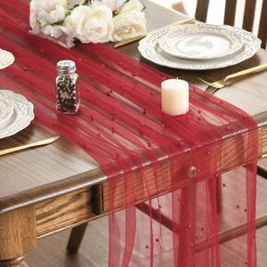 lot 8179 image: Artoid Mode Pearl Red Gauze Table Runner 120 Inch 10FT, Seasonal Sheer Dining Holiday Wedding Birthday Baby Shower Table Decor for Home Party