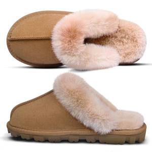 lot 8182 image: EZSURF Womens Fuzzy Outdoor House Slippers Super Soft Fur Slip On Slippers Cozy Plush Faux Fur Scuff Slippers Indoor Fluffy Slipper Shoes Rubber Sole,Chestnut 9-10