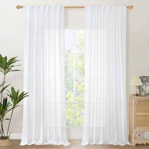 lot 8217 image: YoungsTex 84 Inch Length White Linen Curtains for Living Room, Semi Sheer Drapes with Rod Pocket Back Tab Light Filtering Window Treatments for Dining Bedroom, 52 X 84 Inch, 2 Panels