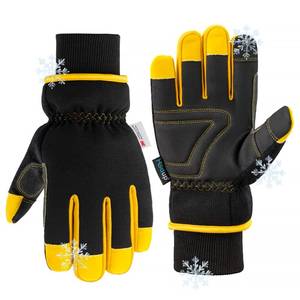 lot 8263 image: HODUP Insulated Synthetic Leather Winter Work Gloves - 3M Thinsulate, Fleece-Lined, Water-Resistant, Knitted Cuffs