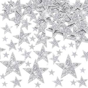 lot 8267 image: 120 Pcs 4 Sizes Star Patches Iron on Rhinestone Adhesive Sequin Glitter Star Patches Appliques Adhesive Glitter Appliques Embellishments for DIY Crafts Clothes Graduation Decor(Silver)