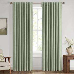 lot 11185 image: MIULEE 100% Blackout Linen Curtains for Bedroom, Sage Green Solid Luxury Decor Thermal Insulation Room Darkening Drapes for Living Room Nursery Back Tab Rod Pocket 42 x 84 Inches, 2 Panels
