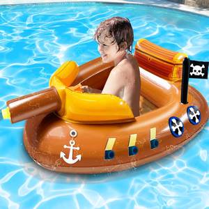 lot 11193 image: Inflatable Pirate Ship Pool Floats Kids 3-11 Years Toddler Pool Floaties with Water Cannon Gun Swimming Pool Toys Boys Girls Party Float Ride-on Floaty Rafts with Safety Seat Summer Outdoor Water Game