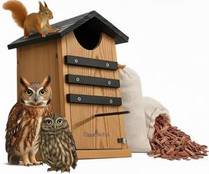 lot 11222 image: Cedar Screech Owl House Box, Squirrel House Nesting Shelter, Large Cedar Bird House for Outside, Rustic Big Birdhouse,Nesting Shelter Nester Heavy Duty, Stainless Steel Perch,Assemble Needed