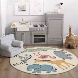 lot 11240 image: Poowe Cute Animals Kids Room Rug, 31.5 Round Washable Area for Baby Boys Girls - Non-Slip Soft Play Mat Floor Carpet for Living Room, Bedroom, Playroom, Classroom
