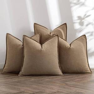 lot 11248 image: MIULEE Khaki Linen Pillow Covers Pack of 4 Decorative Natural Solid Throw Pillow Covers Soft Accent Boho Farmhouse Couch Pillowcases Modern Spring Home Decors for Living Room Bed Sofa 24x24 Inch