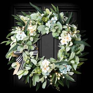 lot 11251 image: WREATHOME Lambs Ear Wreaths for Front Door Year Round, 20 Inch Green Artificial Wreath for Spring Summer Farmhouse Porch Indoor Outdoor Decor