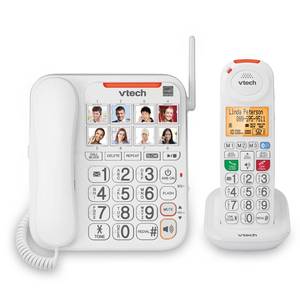 lot 11256 image: VTech SN5147 Amplified CordedCordless Senior Phone with Answering Machine, Big Buttons, 90dB Extra-Loud Visual Ringer, 50dB Audio Assist, Call Blocker, White