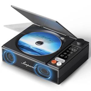 lot 11267 image: Leapwell CD Player Portable Bluetooth Desktop CD Players for Home with Speakers Rechargeable Small Retro CD Player with LCD Screen Optical USB Black