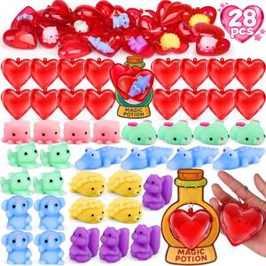 lot 11277 image: nicknack 28 Packs Squishy Toys for Kids �� Soft Animal Fidget Toys with Fillable Heart Cases & Cards for School Classroom Exchange Gifts, Party Favors Bulk, Prizes for Class