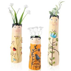 lot 11279 image: Acellegic 3 pcs Spring Family Bud Vases Bohemian Family Resin Vase Girls Face Cute Hand Painted Character Vase for Home Decor Personalized Living Room Decor(ACG)