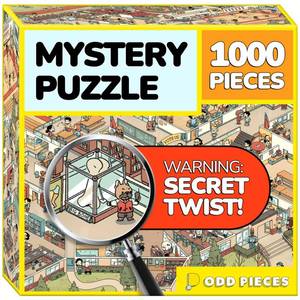 lot 11280 image: Odd Pieces Jigsaw Puzzles 1000 Pieces with Storytelling Comics, for Women, White Elephant, Mystery Puzzle for Adults & Kids - 19.7 x 27.6 Frameable Magic Puzzle Art (Snack Attack)
