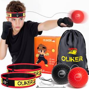 lot 12009 image: OLIKER Boxing Reflex Ball for Kids, 2 Levels Boxing Ball with 2 Adjustable Headbands and 1 Pair Gloves Perfect for Reaction, Punching Speed, Fight Skill and Hand Eye Coordination Training (BlackRed)
