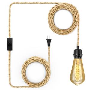 lot 12012 image: LYOOWNG Plug in Pendant Light Cord, Farmhouse Hanging Lights with Plug in Cord, 15FT Hemp Rope Plugin Hanging Light Cord Kit with OnOff Switch, E26 E27 Light SocketCord, Bulb NOT Included