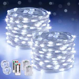 lot 12013 image: JMEXSUSS 2 Pack White Fairy Lights Battery Operated, Total 200 LED 66ft Twinkle Lights with Remote, 8 Mode White String Lights for Bedroom Ceiling Centerpiece Tree Indoor Outdoor Decor