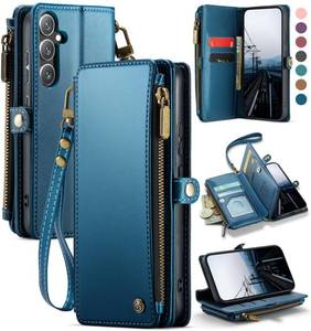 lot 12023 image: Defencase Compatible with Samsung Galaxy S24 Case Wallet with RFID Blocking Card Holder for Women Men, PU Leather Magnetic Snap Flip Zipper Strap Wallet Phone Case Fit for Galaxy S24 5G 6.2, Blue