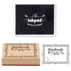 lot 12025 image: EYxsaxenk Fabric Stamp with Black Ink Pad - Handmade with Love Permanent Custom Name Stamp Washable Reusable Personal Fabric Label Name Tag for Clothing Quilts Gift Sign Wrapping Decoration 3x4 Inch