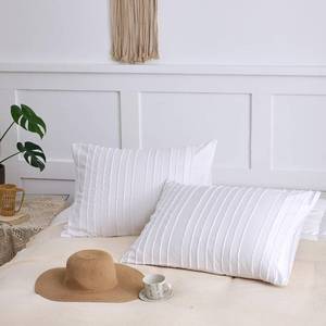 lot 12035 image: xuan dian King Pillow Shams 2 Pack, King Size Pillowcases, Soft Microfiber Geometric Striped Tufted Pillow Covers with Envelope Closure, White, 20x36 Inches (No Insert)