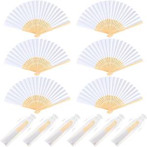 lot 12042 image: NEBURORA 6Pcs White Handheld Paper Fans 8.3 Inch Hand Held Bamboo Fans Foldable for Wedding Decoration Outdoor Party Favors DIY Decoration Dancing Photography Props