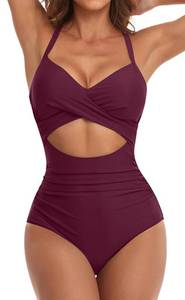 lot 12050 image: Eomenie Womens One Piece Swimsuits Tummy Control Cutout High Waisted Bathing Suit Wrap Tie Back 1 Piece Swimsuit Purple