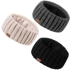 lot 12058 image: MUTKIS Winter Headbands for Women 3 Pack, Ear Warmers for Women Headband Wool Knit Thick Fleece Lined, Cold Weather Warm Ear Muffs(Black&Beige&Dark Gray)