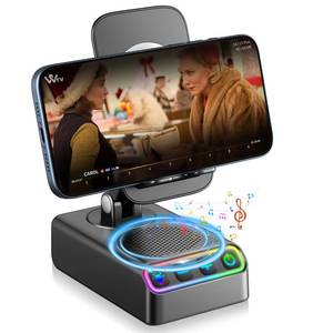 lot 12087 image: Hupoaf Adjustable Cell Phone Stand with Wireless Induction Bluetooth Speaker, HD Surround Sound for Home and Outdoors, Compatible with iPhoneiPadSamsung Galaxy, Popular Gifts for Men Women Dad Mom