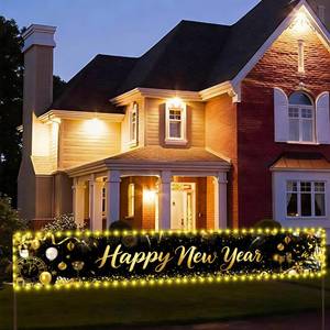 lot 12090 image: HABDJILTY Happy New Year Banner Light Outdoor, 2026 New Years Eve Party Decoration - Large Black Yellow NEW Years Hanging Banner Sign Flag for Yard Fence Garage Garden Porch Decorations, 9.8X1.6 ft
