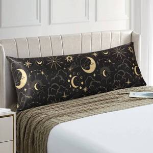 lot 12108 image: EXQ Home Satin Pillowcase for Hair and Skin - Black Printed Silk Body Pillowcase 20x54 inches - Body Pillow Cases with Envelope Closure, Gifts for Women Men