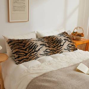 lot 12109 image: XeGe 20x54 Fluffy Body Pillow Cover, Tiger Print Plush Fuzzy Faux Fur Body Pillowcase with Zipper, Rectangular Shaggy Furry Long Pillow Cover for Pregnant Women Side Sleeper, Tiger Print Brown