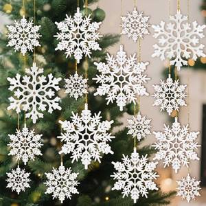 lot 12140 image: Miucat 42pcs White Snowflake Ornaments - Christmas Tree Decorations, Hanging Snowflake Decor, Plastic Glitter Snow Flakes for Christmas, Winter, Party