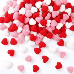 lot 12143 image: Teyva Daily 60 Pcs Valentines Day Felt Hearts Red Rose White 1.38 Heart Shape Craft Wool Bead Pom Pom Handmade DIY Balls for Wedding Home Decor Party Nursery Prop Small Puff Garland Vase Filler