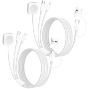 lot 12149 image: 2Pack Travel Essentials 3 in 2 Multi Charging Cable for iWatch ChargerType CIP, Nylon iPhone Charger Cord, Multi Chargers for All Devices Compatible with iWatch SeriesiPhone 17-11iPadAirPods 4FT