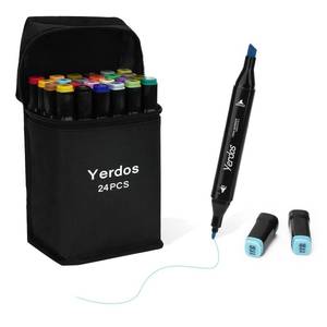 lot 12155 image: Yerdos 24 Color Alcohol Marker Pens for Coloring Art Markers for Kids, Adults, Duals Tip Marker Set for Coloring sketching Card Making Illustration (24 Black Shell)