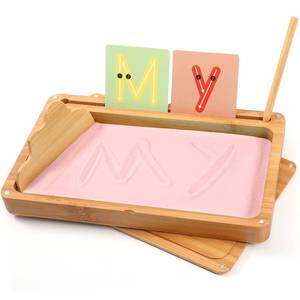 lot 12173 image: AtMini Montessori Sand Tray with Lid - Wooden Sand Trays for Kids Writing Letters and Numbers, Preschool Classroom Must Haves, Kindergarten Learning Tools (Pink)