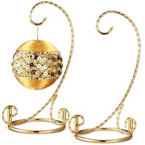lot 12177 image: MorningRo 2 Pcs Small Twisted Ornament Display Stand 7.5 H Ornament Hanger Stand Holder Hanging Terrarium Holder for Wedding Christmas Home Office Decor(Gold)
