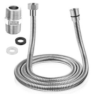 lot 12189 image: Dreyoo 1 Pack 39 Inch Shower Hose with Shower Extension Connector, Extra Long Handheld Head Hose with Brass Insert and Nut, 12 to 12 Extender, Stainless Steel