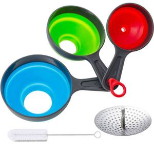 lot 12191 image: Kalave Canning Funnel with Strainer, Food Grade Silicone Collapsible Kitchen Funnel, Wide Mouth for Canning, Filling Bottles & Mason Jars, 4 Pack
