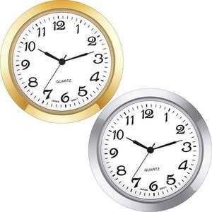 lot 12197 image: Outus 2 Pack 1-716 Inch Round Clock Insert Face Metal Wall Clock with Arabic Numerals Easy to Read Gold and Silver Bezel for Home Office